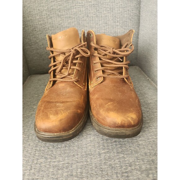 Skechers Men's Relaxed Fit Segment Garnet Dark Brown Leather Boots Size 9.5 - Picture 3 of 10